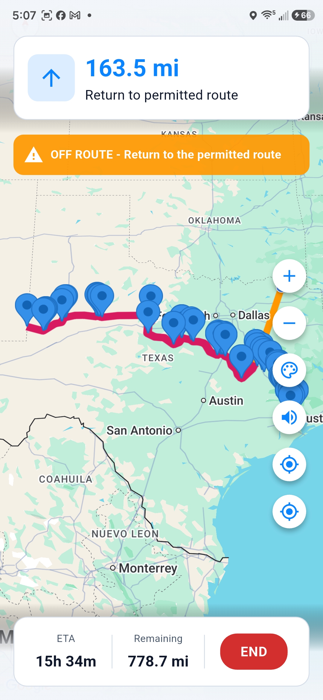 Permit Route Pro off-route navigation overview across Texas